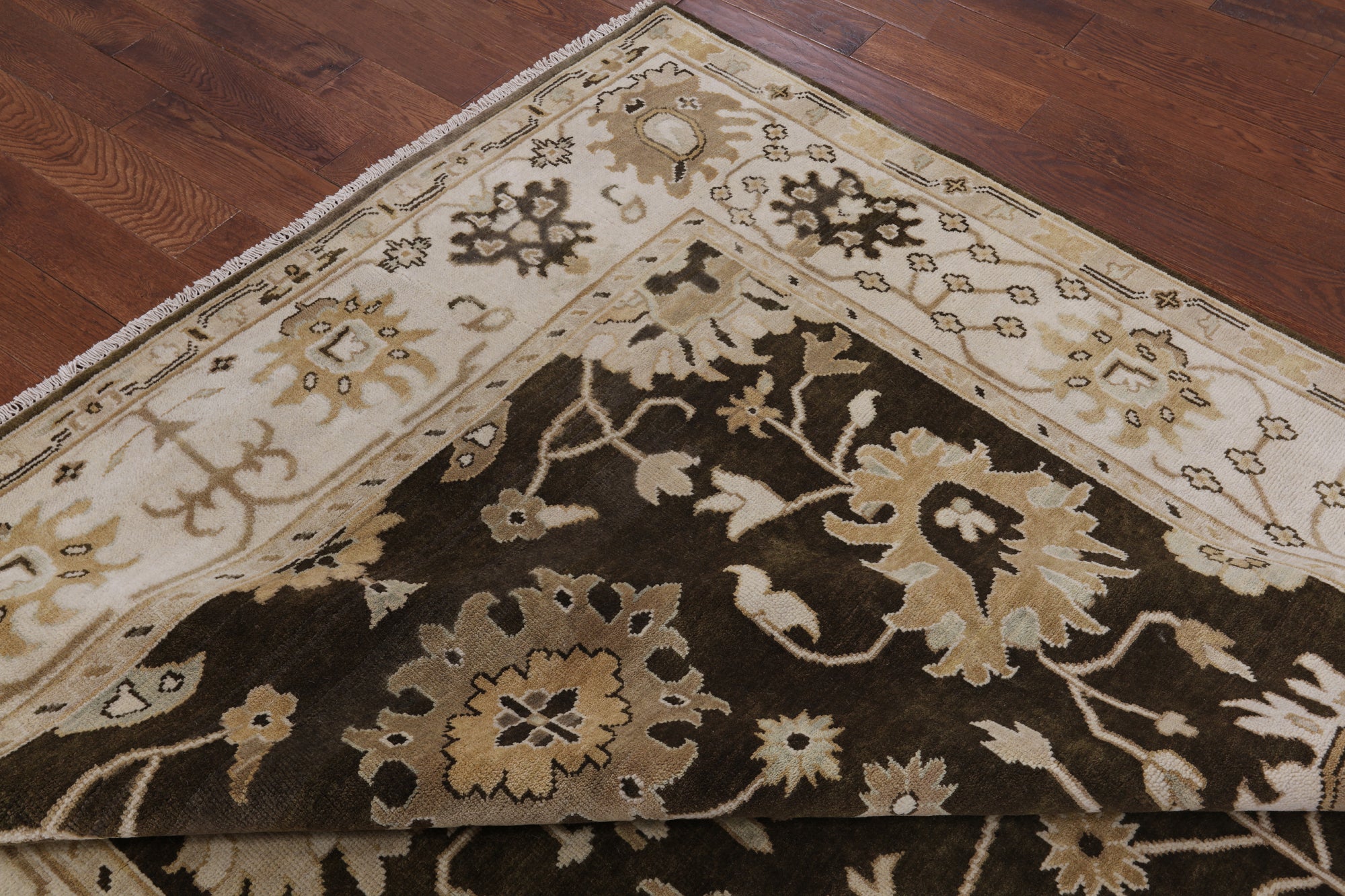 Brown Turkish Oushak Handmade Wool Area Rug - 7' 11" X 10' 3" - Golden Nile