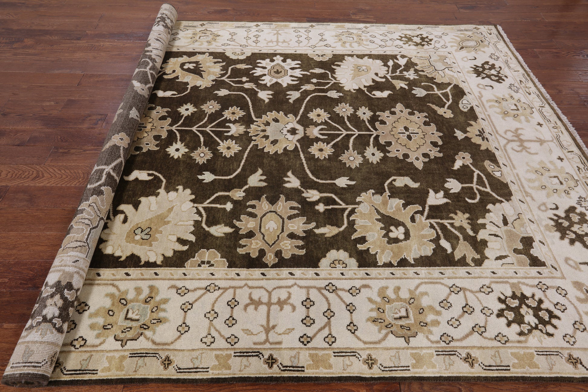 Brown Turkish Oushak Handmade Wool Area Rug - 7' 11" X 10' 3" - Golden Nile