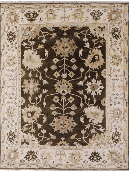 Brown Turkish Oushak Handmade Wool Area Rug - 7' 11" X 10' 3" - Golden Nile