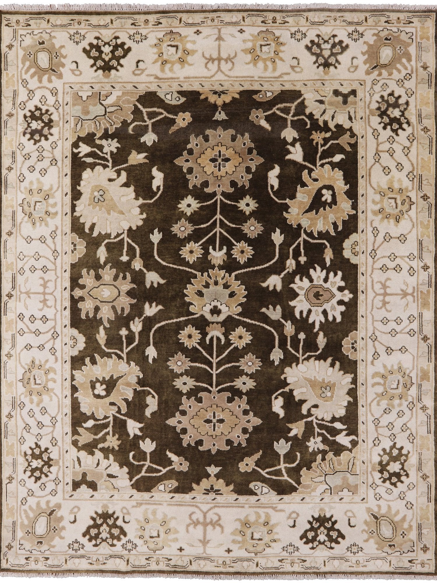 Brown Turkish Oushak Handmade Wool Area Rug - 7' 11" X 10' 3" - Golden Nile