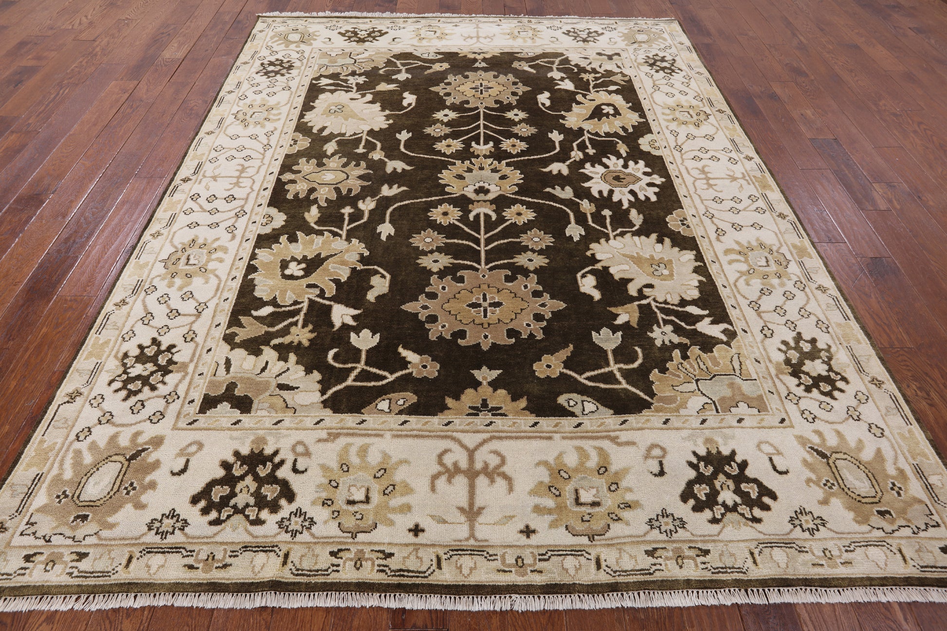 Brown Turkish Oushak Handmade Wool Area Rug - 7' 11" X 10' 3" - Golden Nile