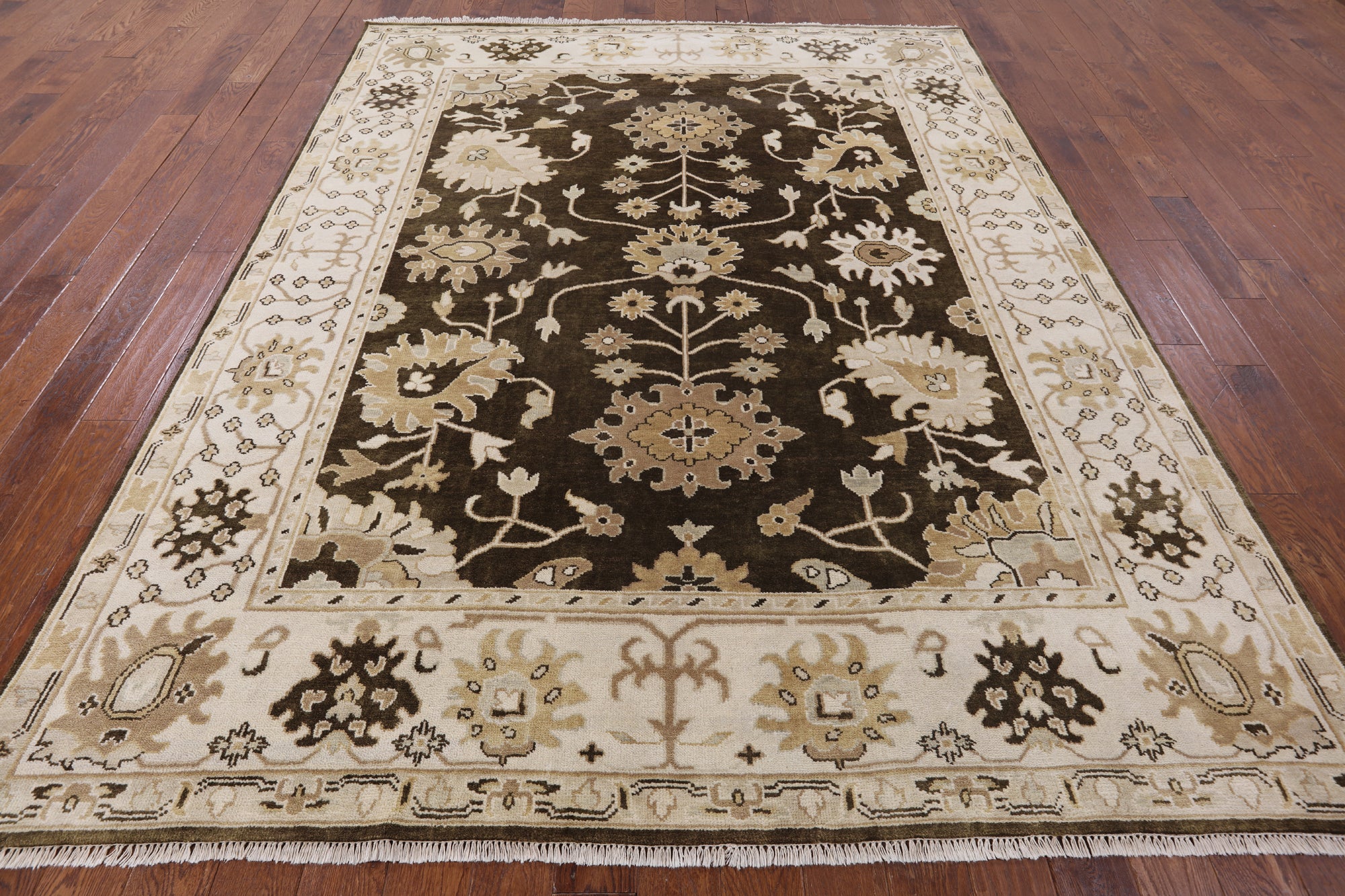 Brown Turkish Oushak Handmade Wool Area Rug - 7' 11" X 10' 3" - Golden Nile