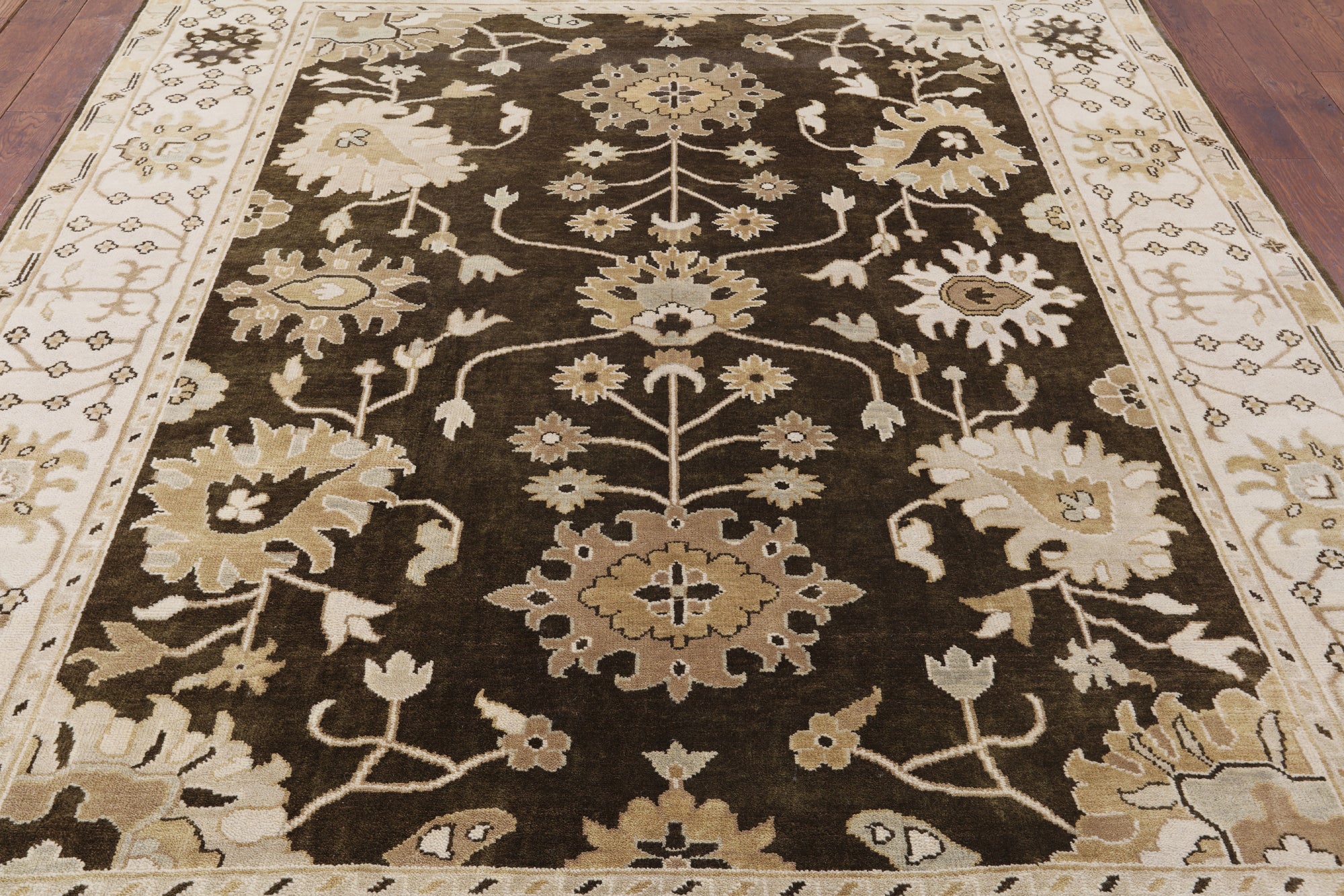 Brown Turkish Oushak Handmade Wool Area Rug - 7' 11" X 10' 3" - Golden Nile