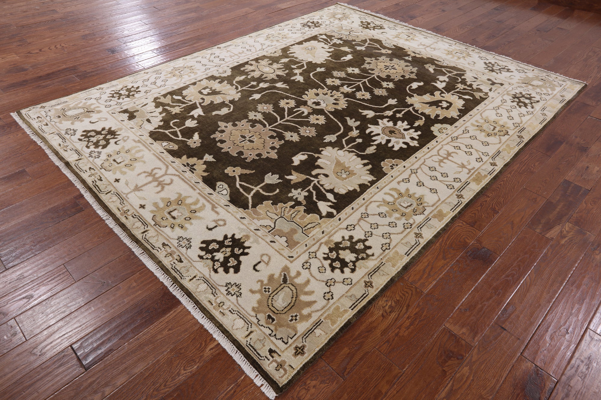 Brown Turkish Oushak Handmade Wool Area Rug - 7' 11" X 10' 3" - Golden Nile