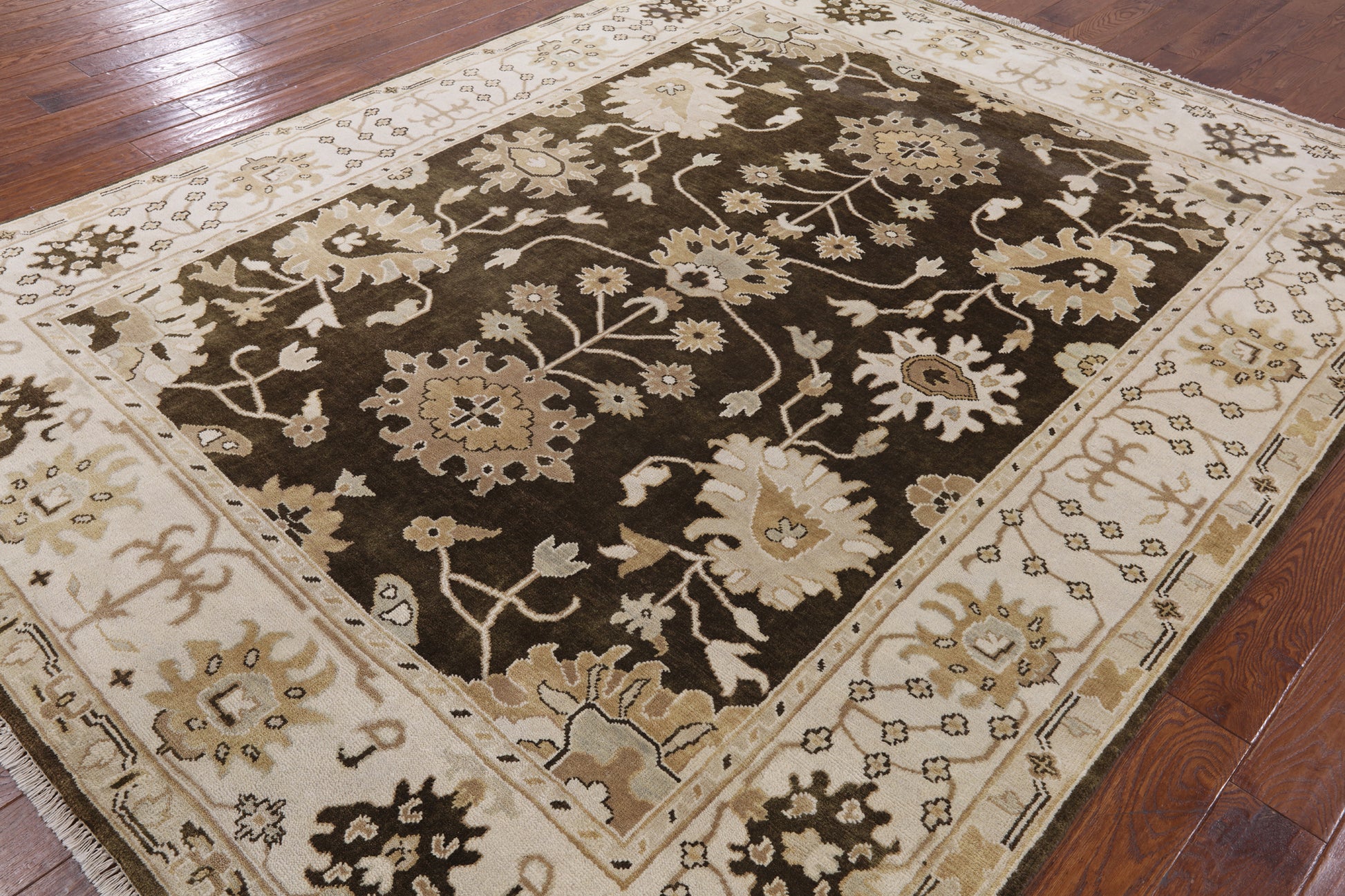 Brown Turkish Oushak Handmade Wool Area Rug - 7' 11" X 10' 3" - Golden Nile
