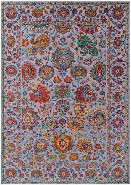 Grey Persian Hand Knotted Wool & Silk Rug - 6' 3" X 9' 1" - Golden Nile
