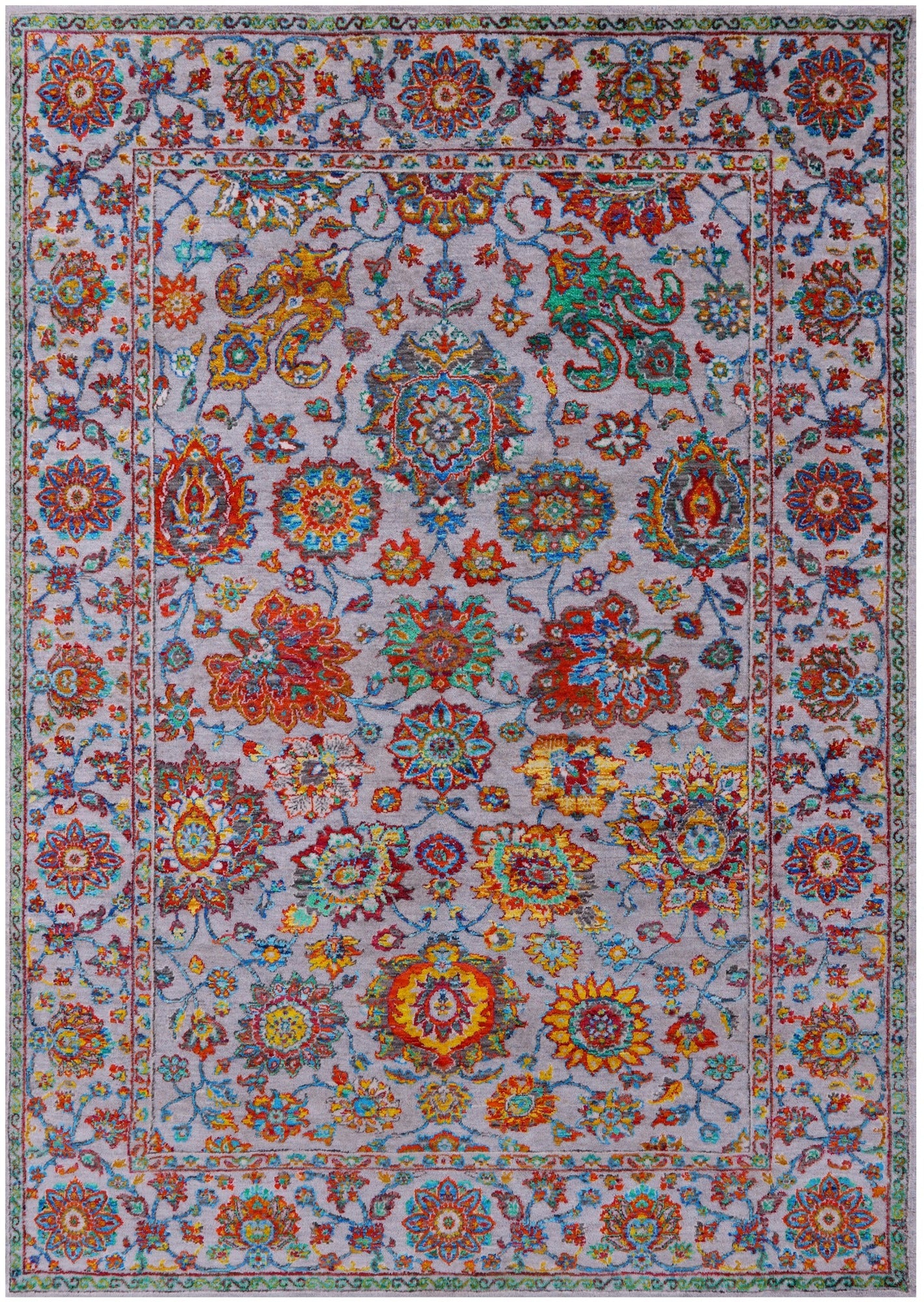 Grey Persian Hand Knotted Wool & Silk Rug - 6' 3" X 9' 1" - Golden Nile