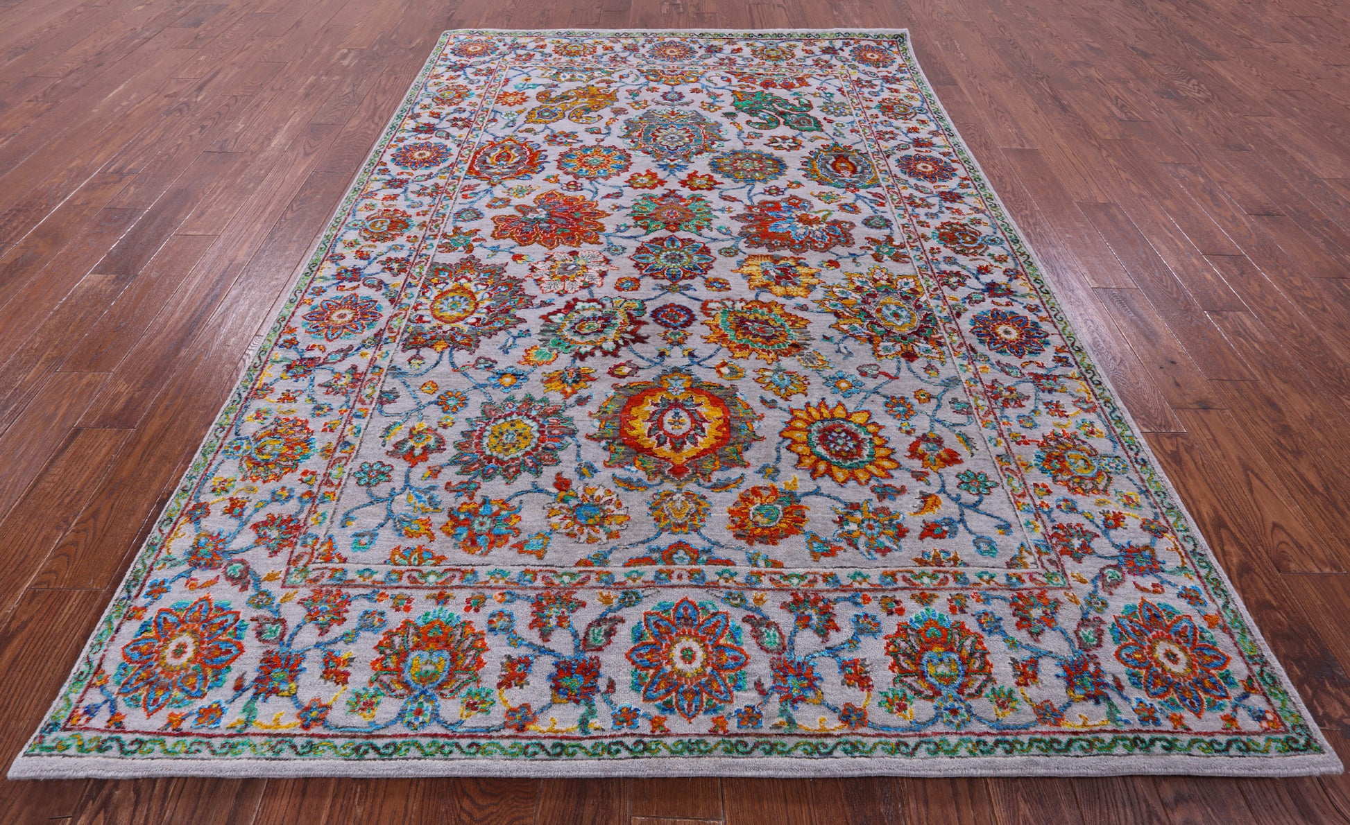 Grey Persian Hand Knotted Wool & Silk Rug - 6' 3" X 9' 1" - Golden Nile