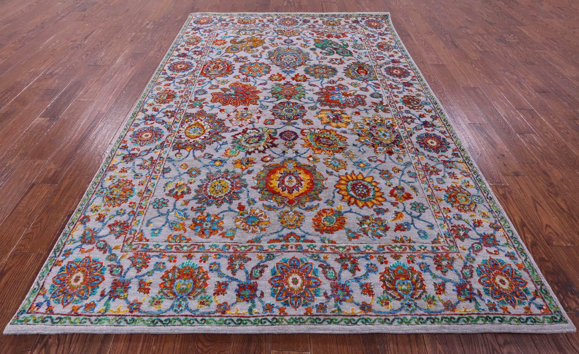 Grey Persian Hand Knotted Wool & Silk Rug - 6' 3" X 9' 1" - Golden Nile