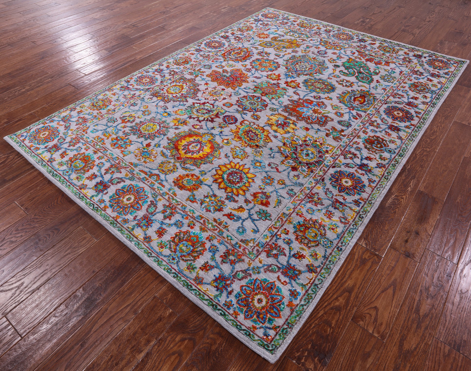 Grey Persian Hand Knotted Wool & Silk Rug - 6' 3" X 9' 1" - Golden Nile