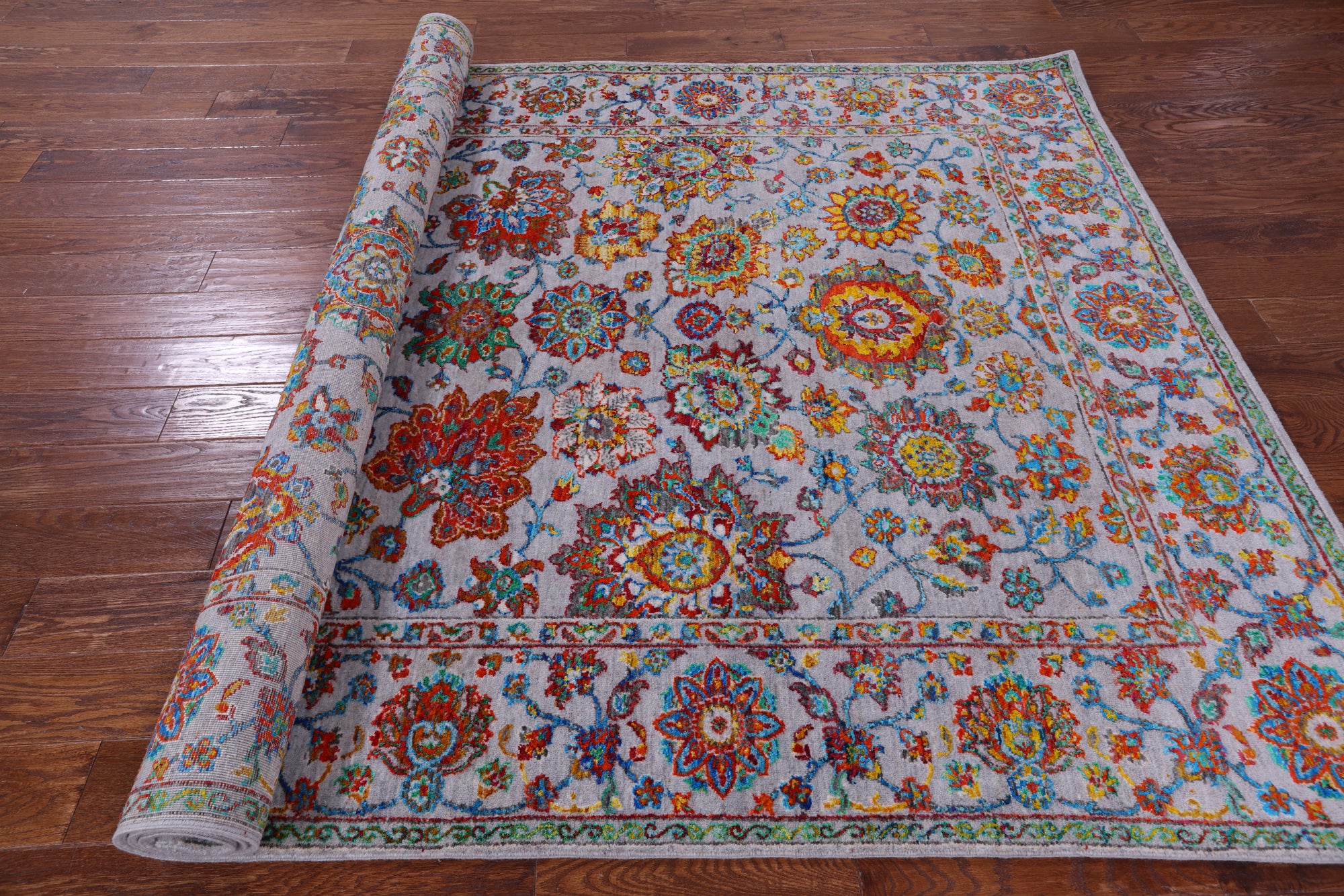 Grey Persian Hand Knotted Wool & Silk Rug - 6' 3" X 9' 1" - Golden Nile