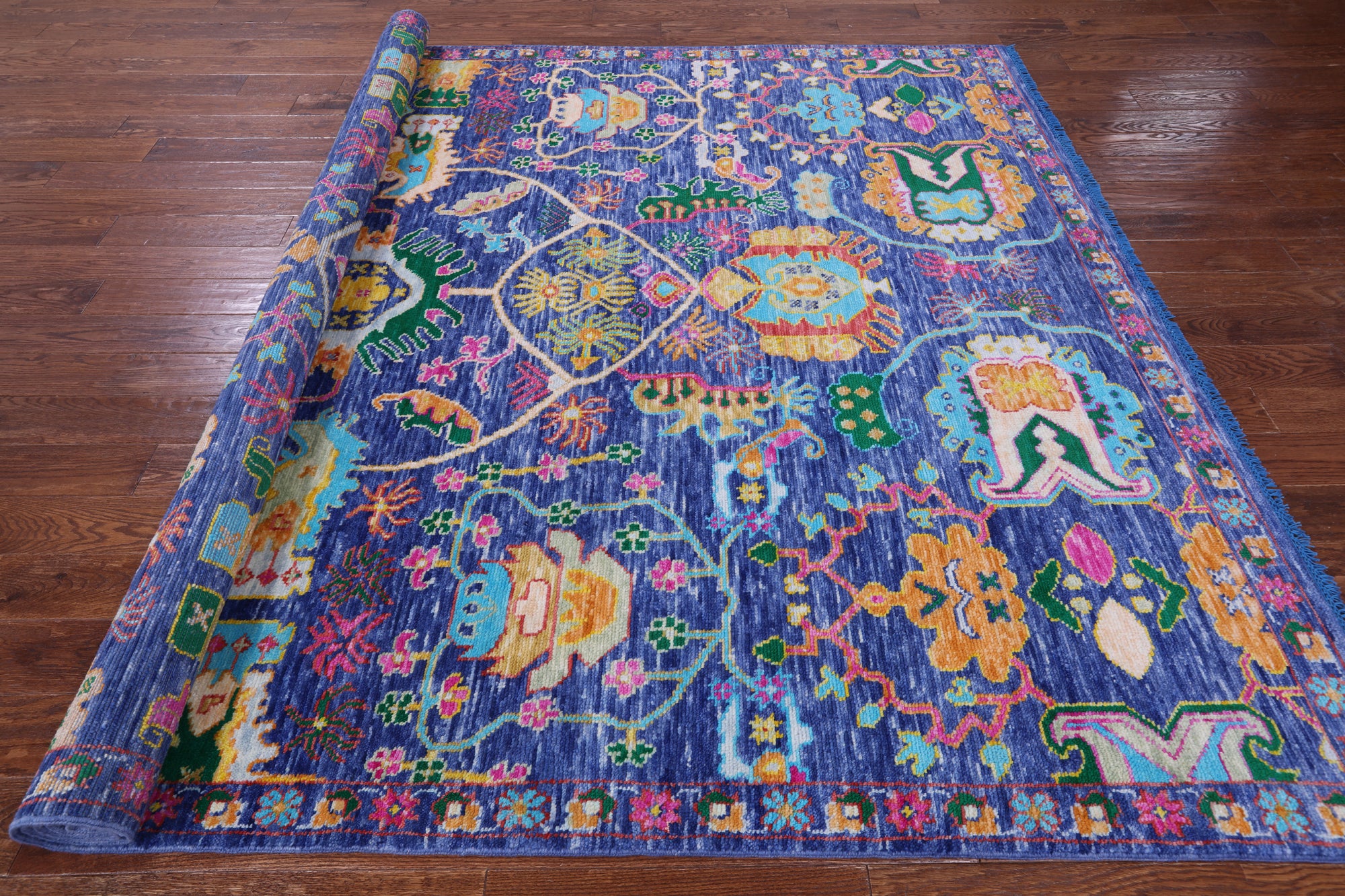 Blue Turkish Oushak Hand Knotted Wool Rug - 8' 2" X 10' 0" - Golden Nile