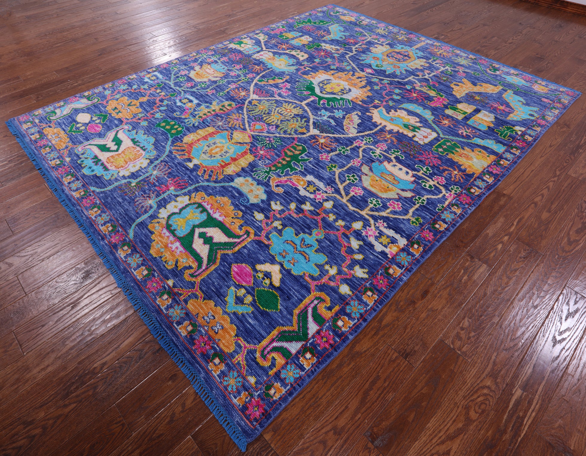 Blue Turkish Oushak Hand Knotted Wool Rug - 8' 2" X 10' 0" - Golden Nile