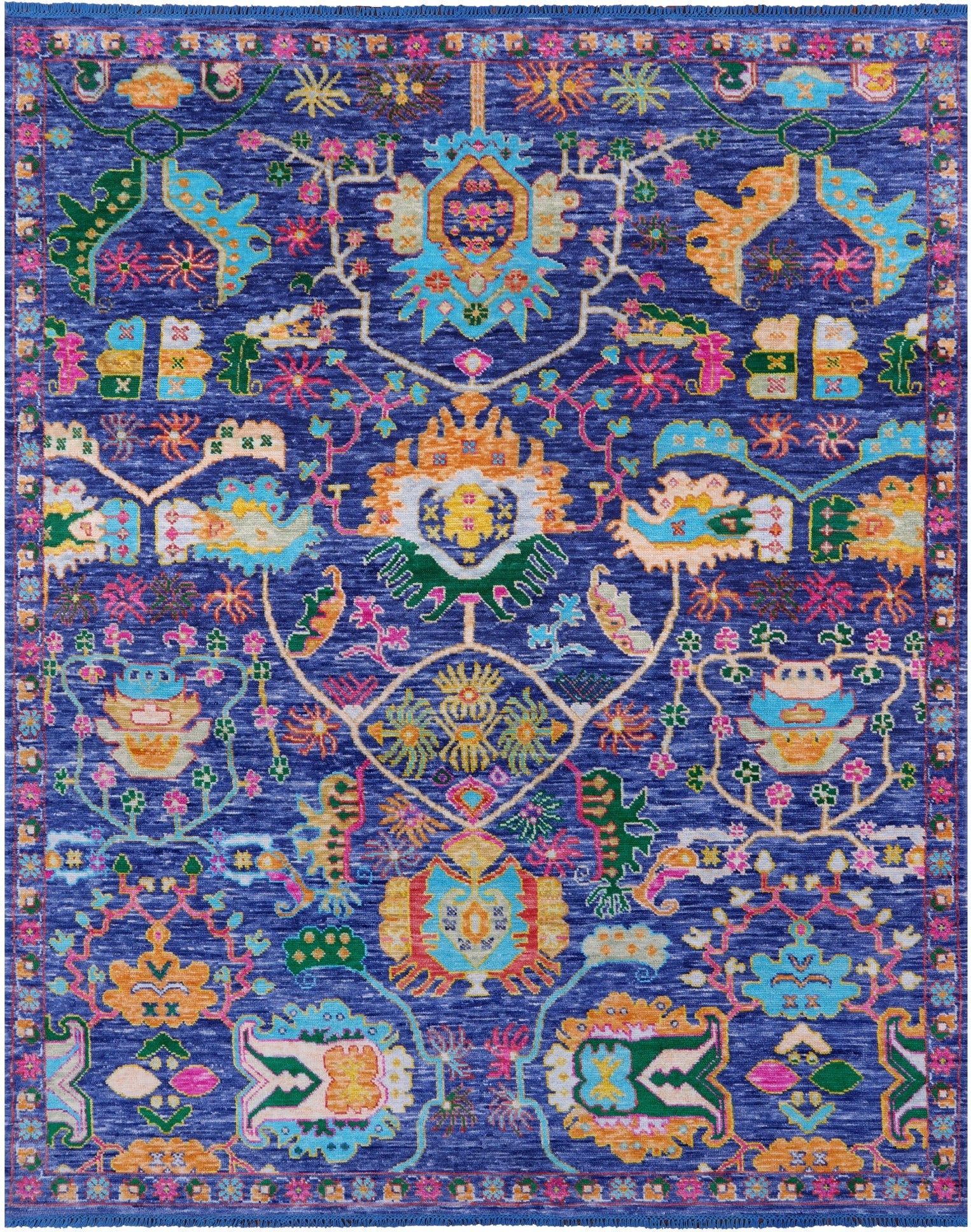 Blue Turkish Oushak Hand Knotted Wool Rug - 8' 2" X 10' 0" - Golden Nile