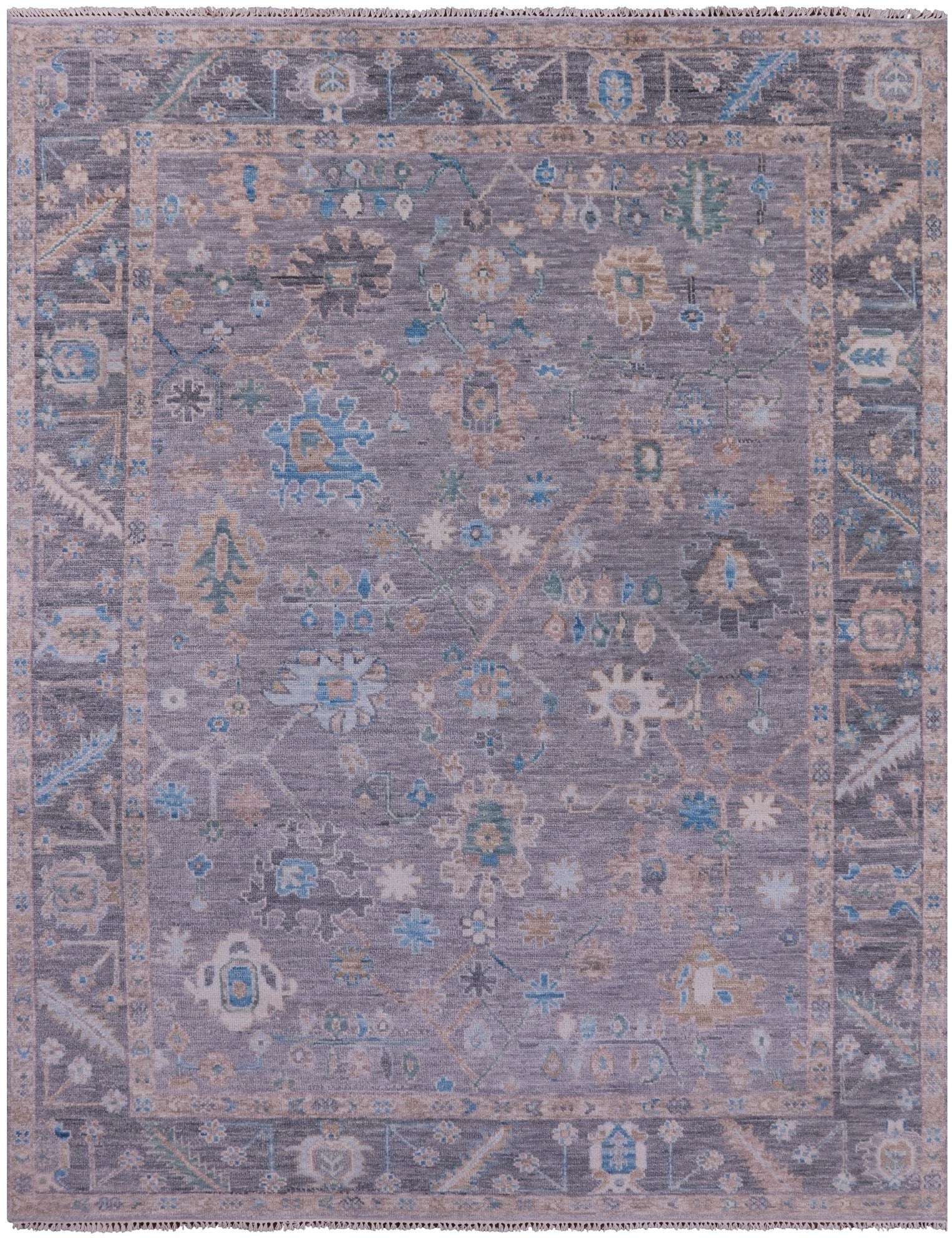 Grey Turkish Oushak Hand Knotted Wool Rug - 8' 0" X 10' 1" - Golden Nile
