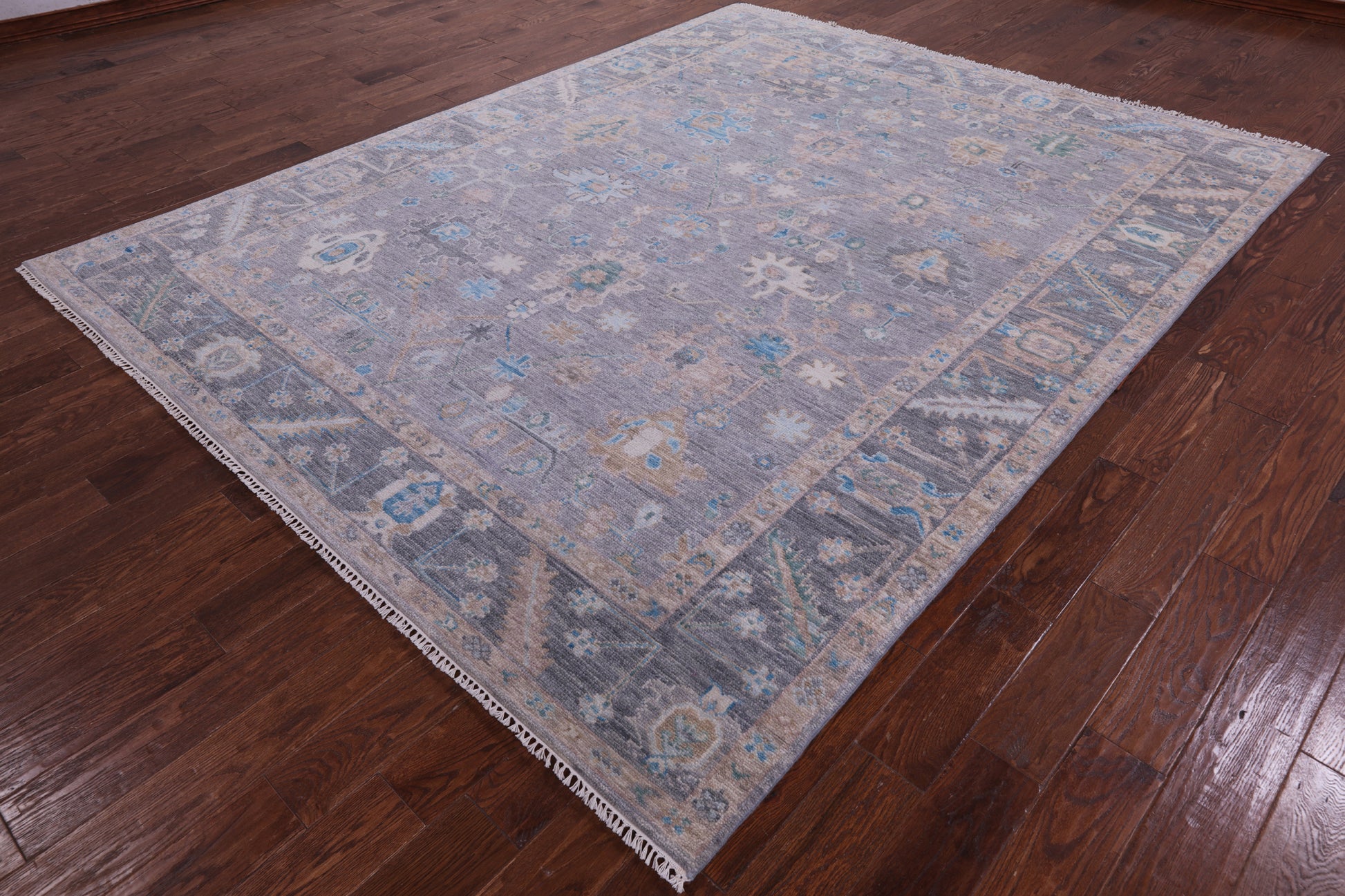Grey Turkish Oushak Hand Knotted Wool Rug - 8' 0" X 10' 1" - Golden Nile
