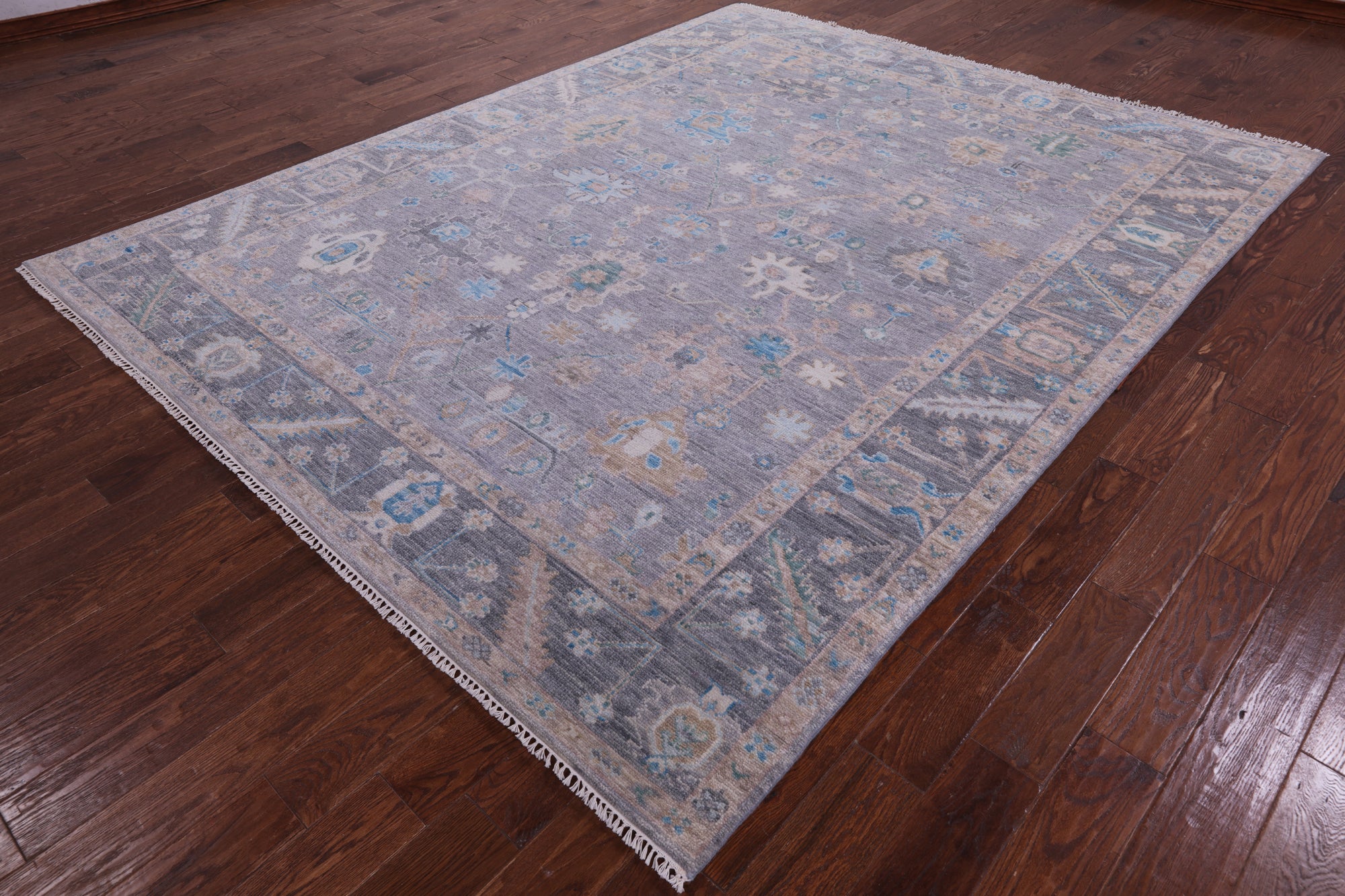 Grey Turkish Oushak Hand Knotted Wool Rug - 8' 0" X 10' 1" - Golden Nile