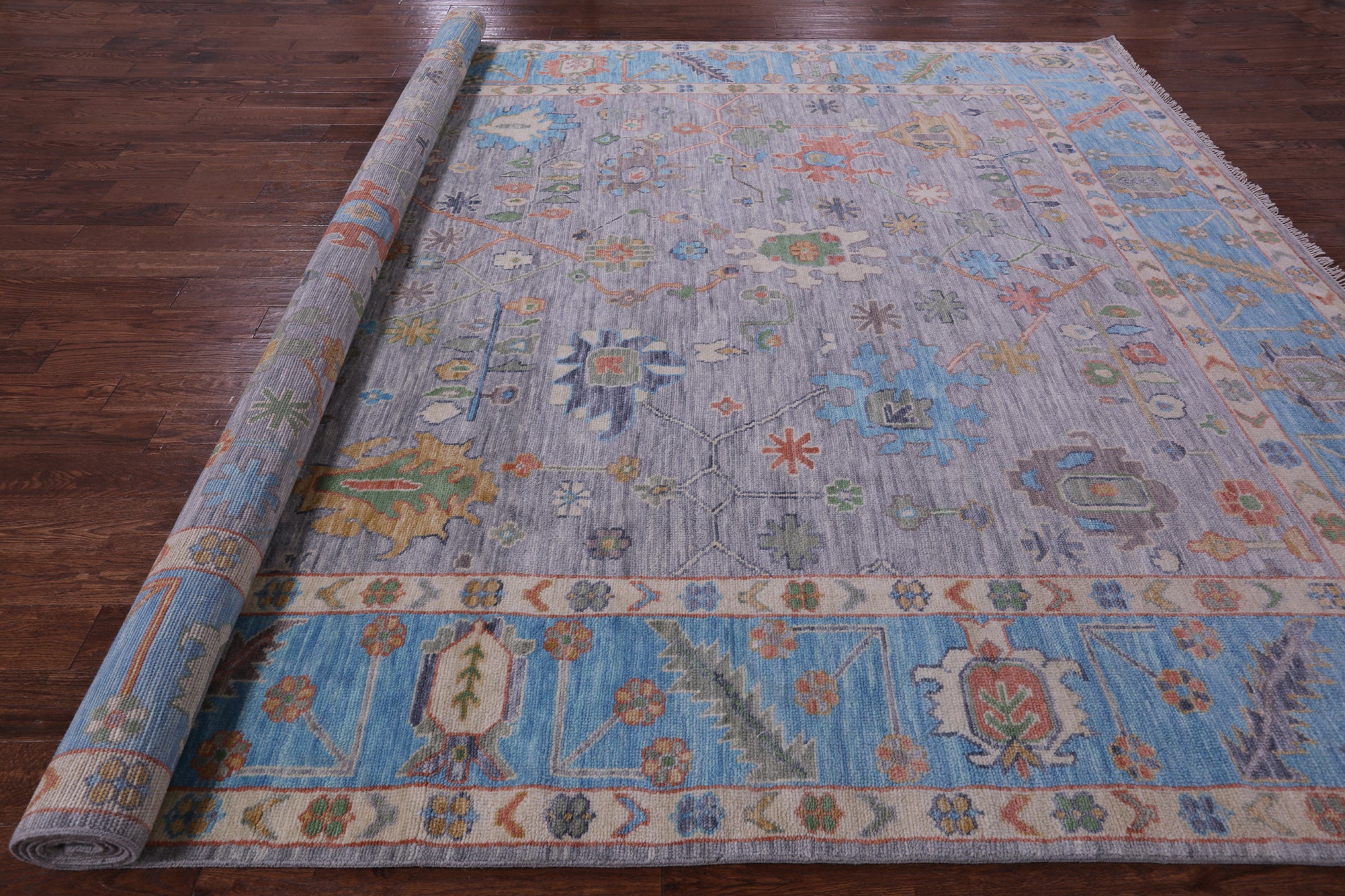 Grey Turkish Oushak Hand Knotted Wool Rug - 10' 1" X 13' 7" - Golden Nile