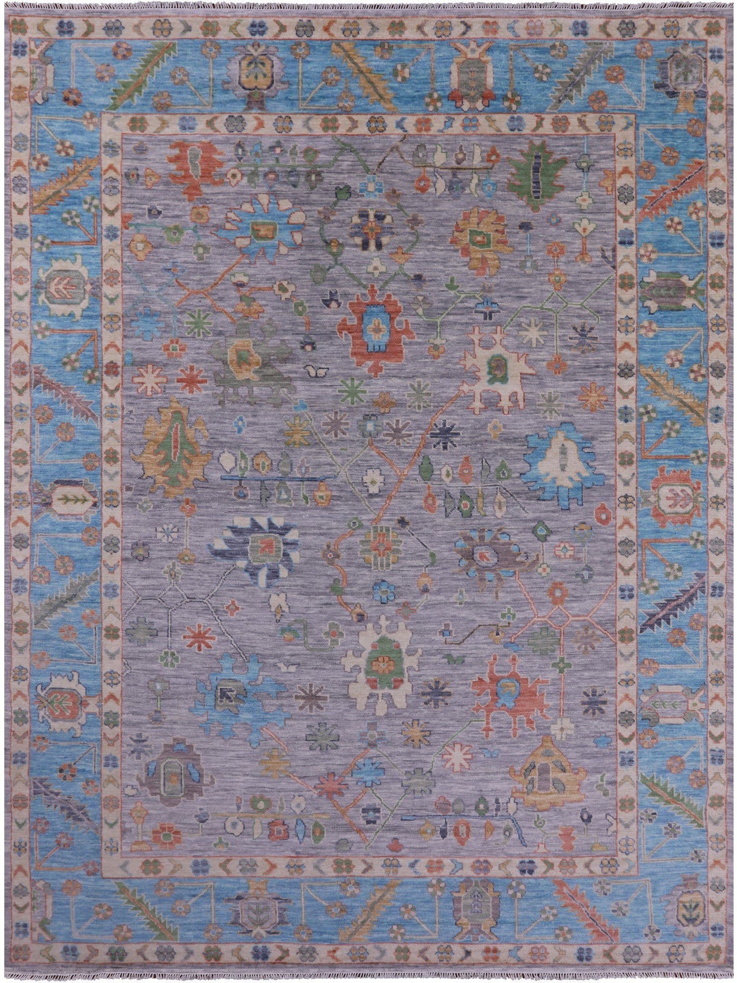Grey Turkish Oushak Hand Knotted Wool Rug - 10' 1" X 13' 7" - Golden Nile