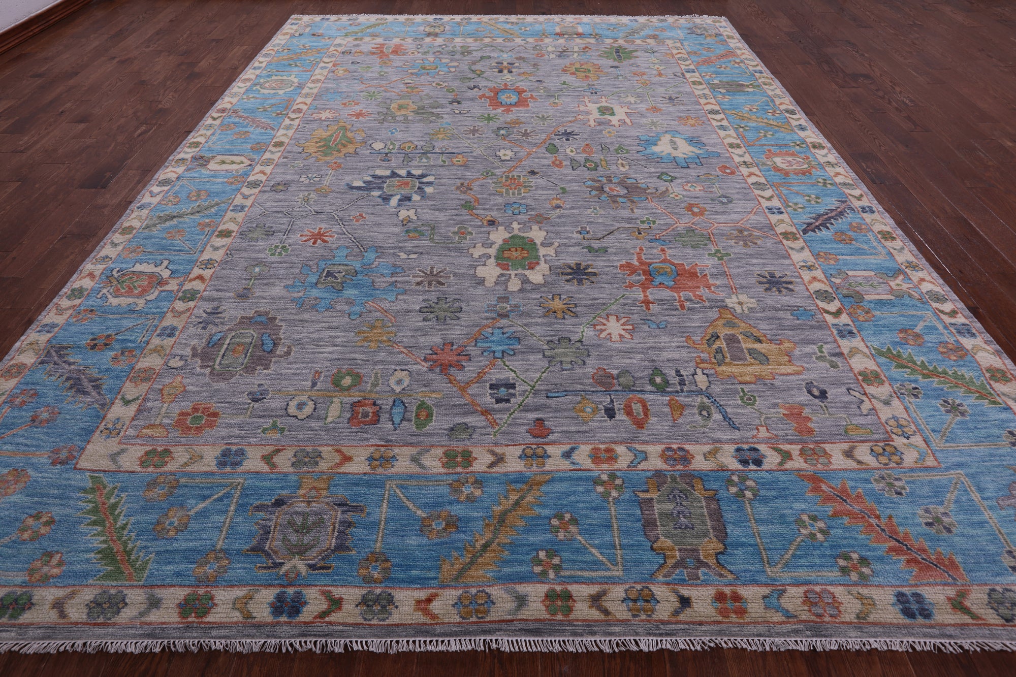 Grey Turkish Oushak Hand Knotted Wool Rug - 10' 1" X 13' 7" - Golden Nile