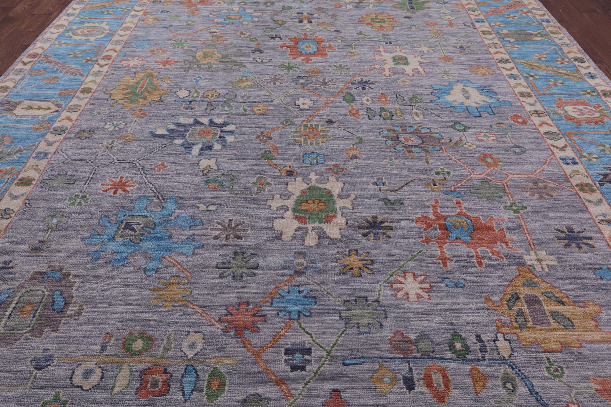 Grey Turkish Oushak Hand Knotted Wool Rug - 10' 1" X 13' 7" - Golden Nile