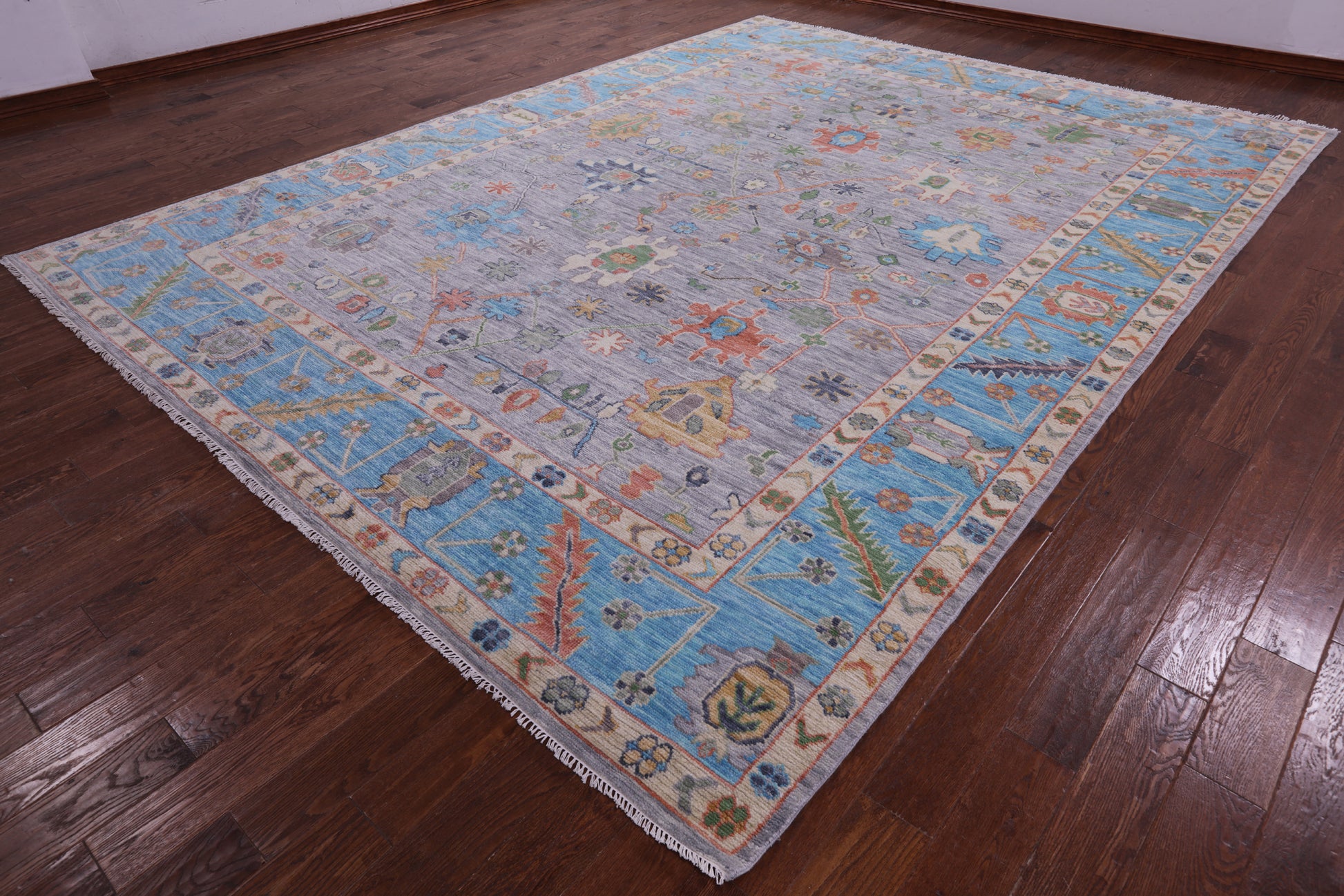 Grey Turkish Oushak Hand Knotted Wool Rug - 10' 1" X 13' 7" - Golden Nile
