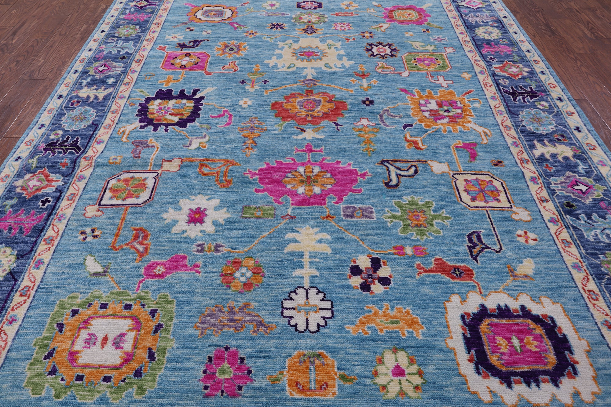 Blue Turkish Oushak Handmade Wool Rug - 8' 4" X 10' 6" - Golden Nile