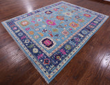 Blue Turkish Oushak Handmade Wool Rug - 8' 4" X 10' 6" - Golden Nile
