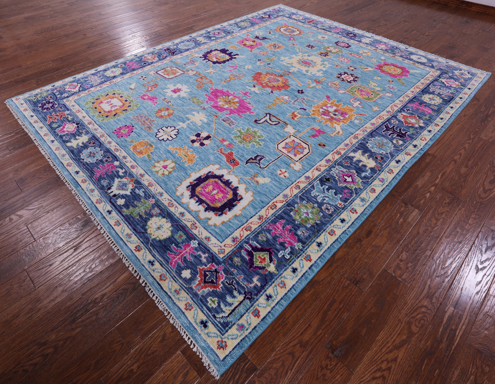 Blue Turkish Oushak Handmade Wool Rug - 8' 4" X 10' 6" - Golden Nile