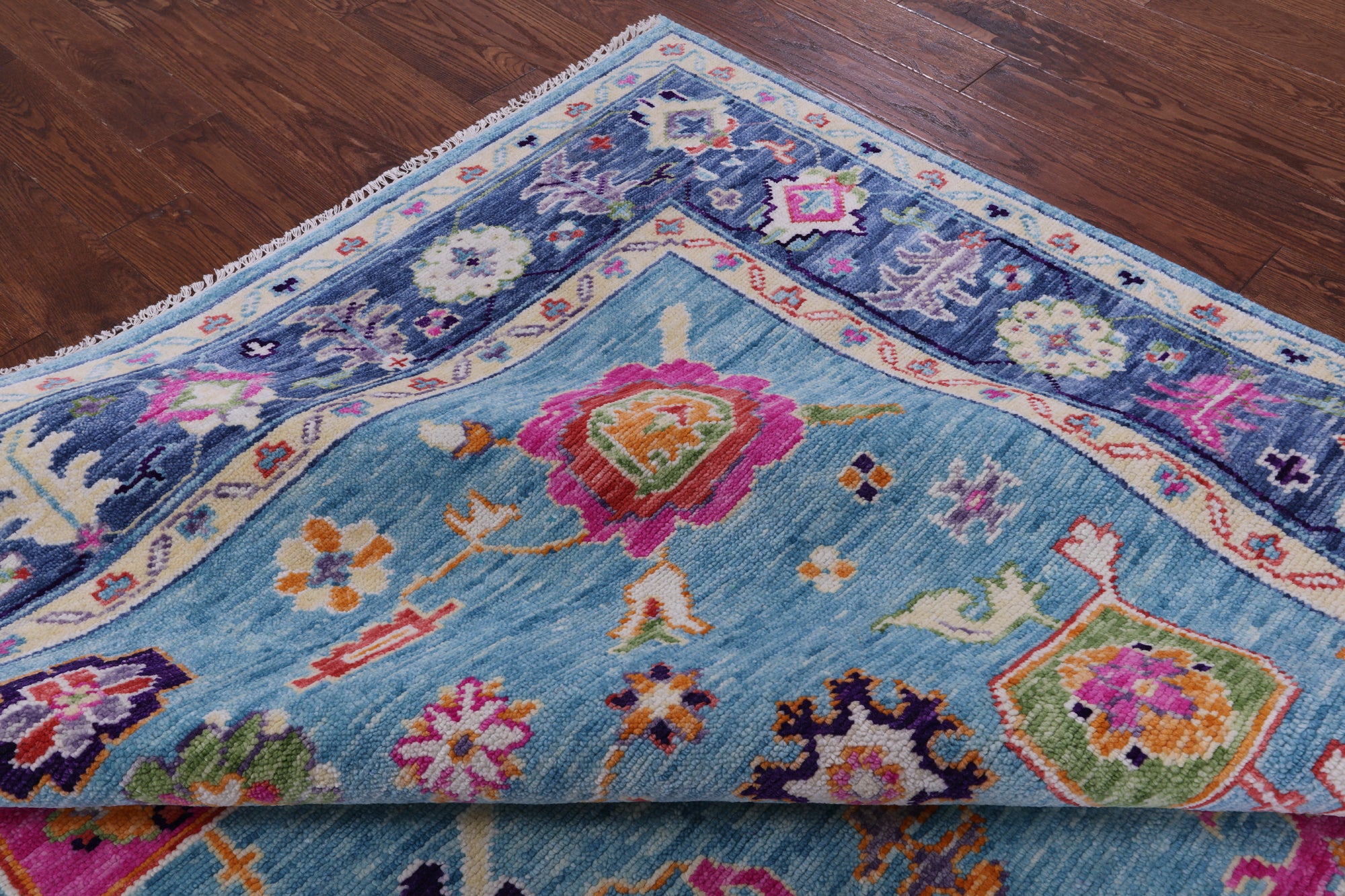 Blue Turkish Oushak Handmade Wool Rug - 8' 4" X 10' 6" - Golden Nile