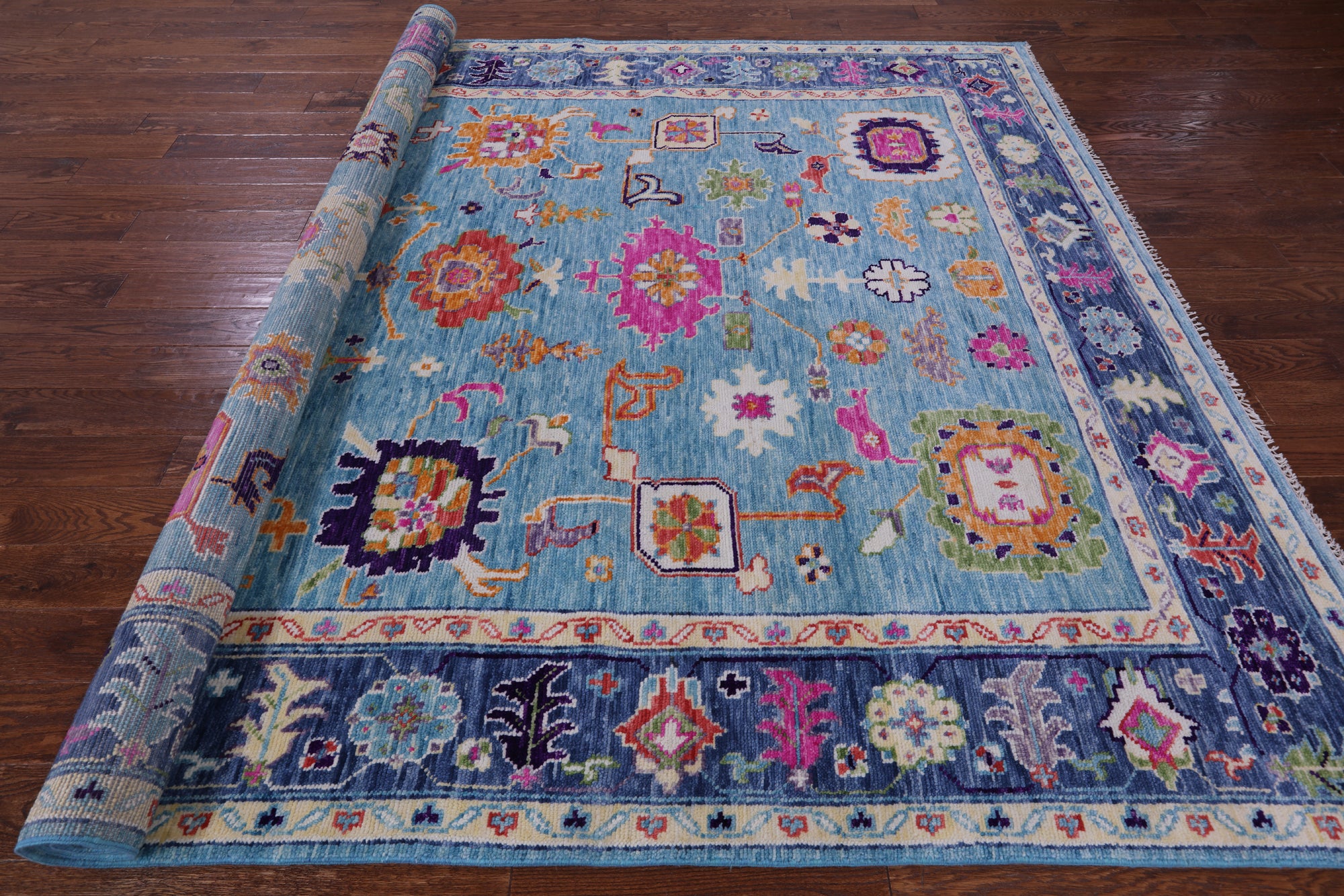 Blue Turkish Oushak Handmade Wool Rug - 8' 4" X 10' 6" - Golden Nile