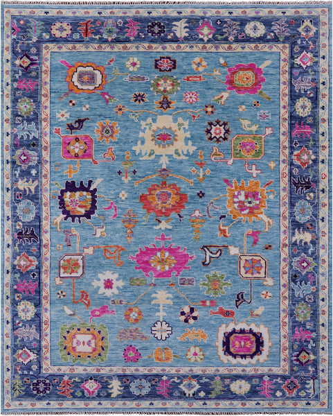 Blue Turkish Oushak Handmade Wool Rug - 8' 4" X 10' 6" - Golden Nile