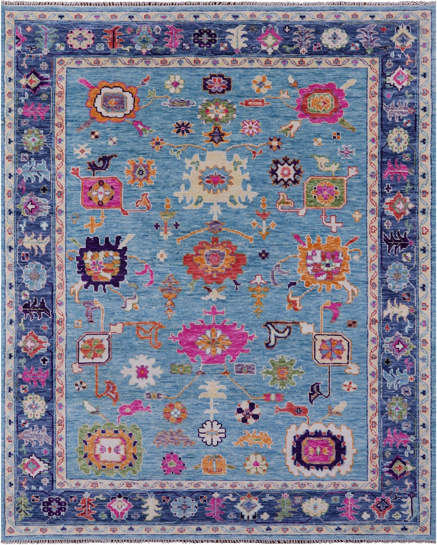 Blue Turkish Oushak Handmade Wool Rug - 8' 4" X 10' 6" - Golden Nile