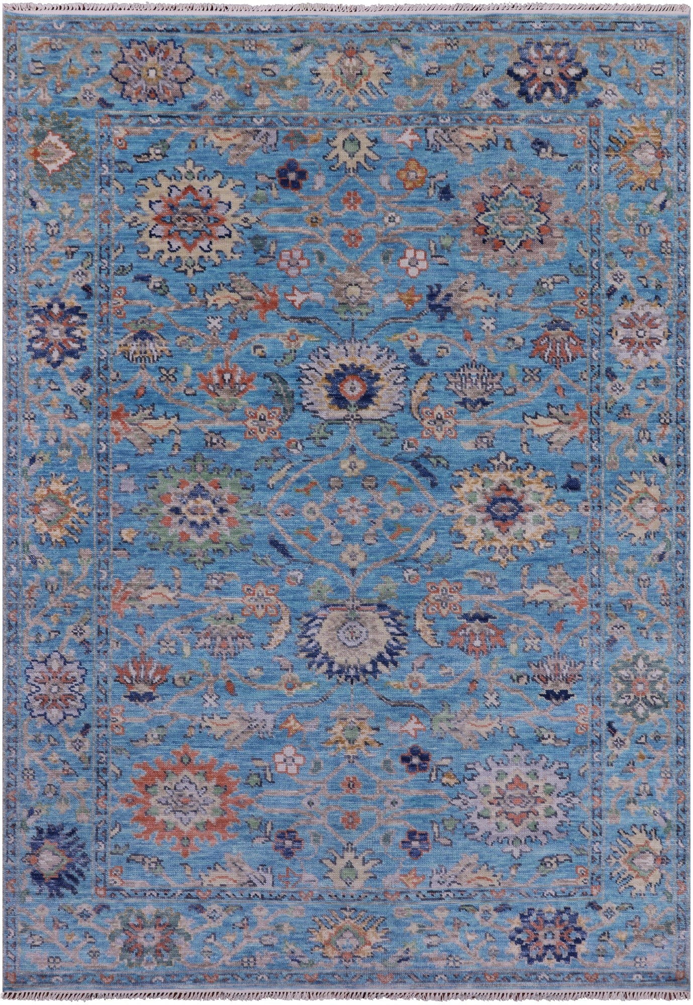 Blue Turkish Oushak Handmade Wool Rug - 6' 1" X 8' 7" - Golden Nile