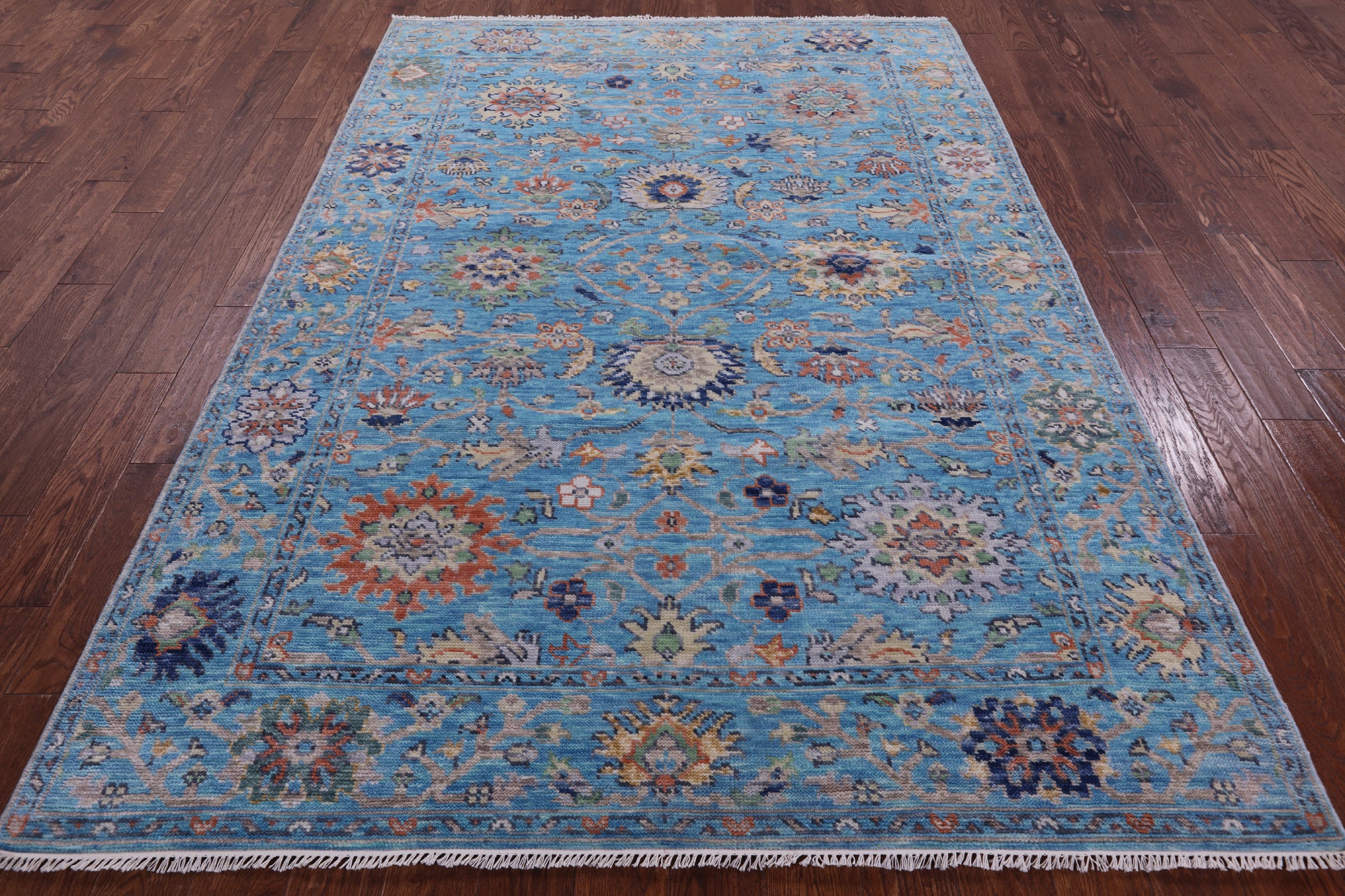 Blue Turkish Oushak Handmade Wool Rug - 6' 1" X 8' 7" - Golden Nile