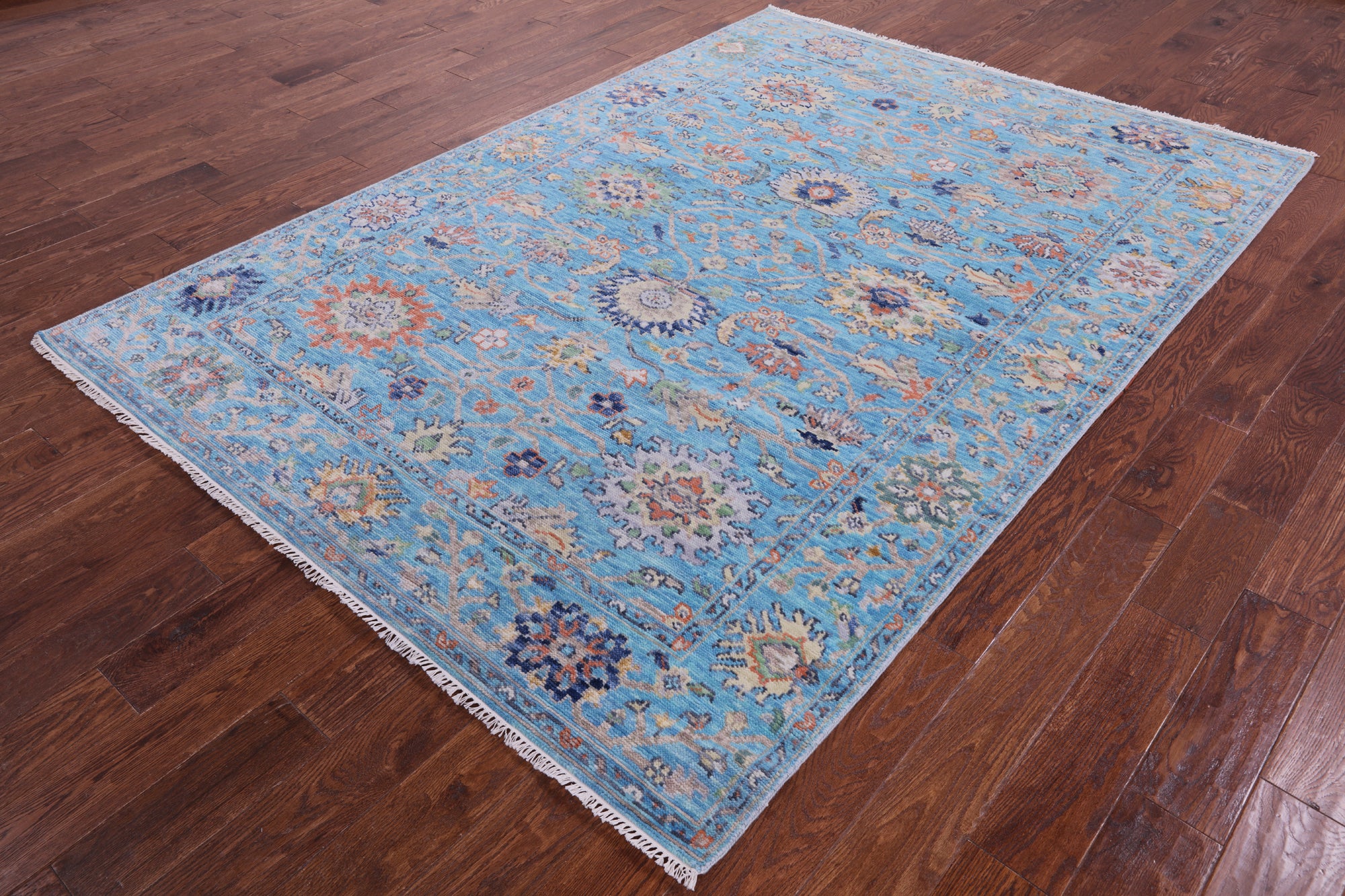 Blue Turkish Oushak Handmade Wool Rug - 6' 1" X 8' 7" - Golden Nile