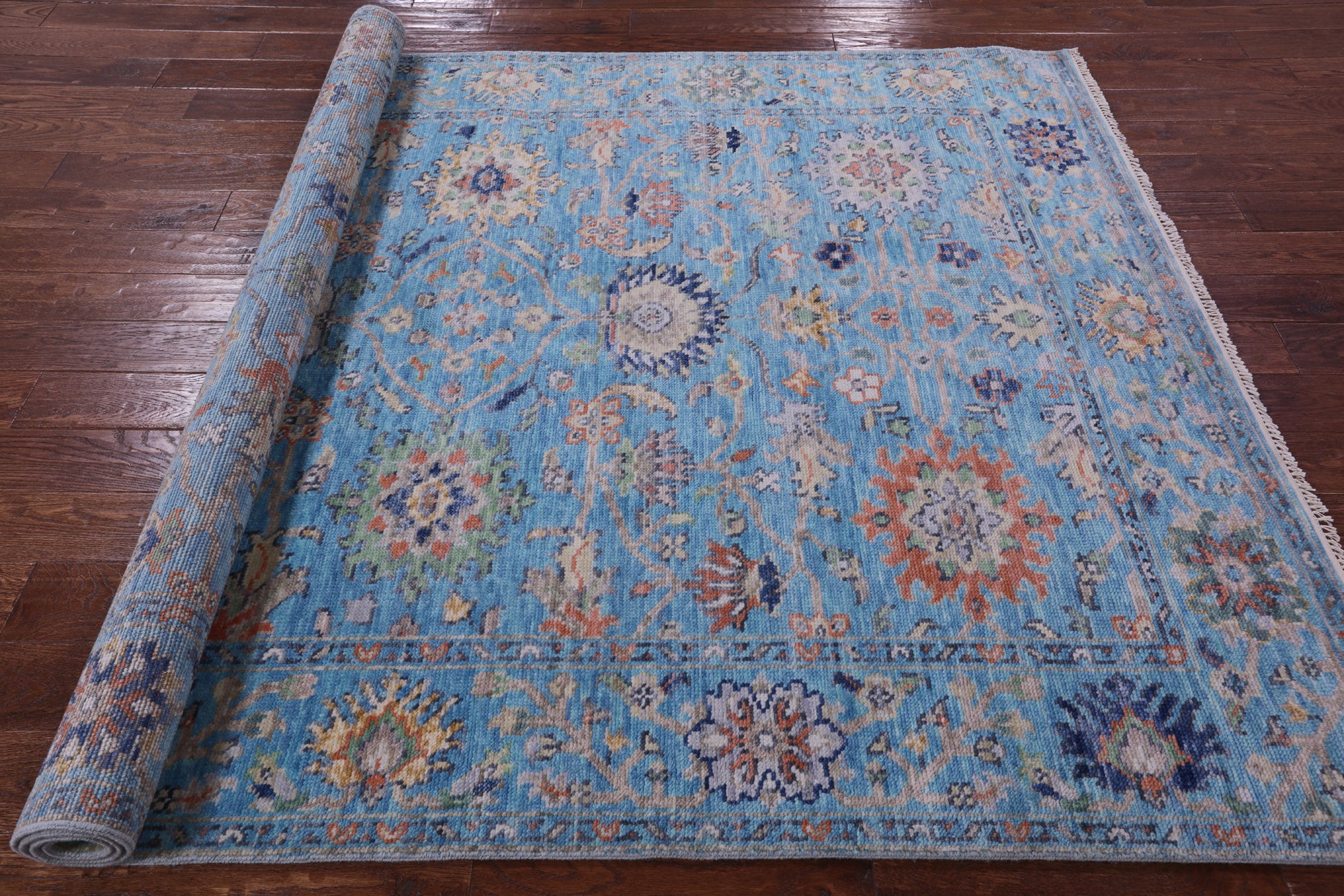 Blue Turkish Oushak Handmade Wool Rug - 6' 1" X 8' 7" - Golden Nile