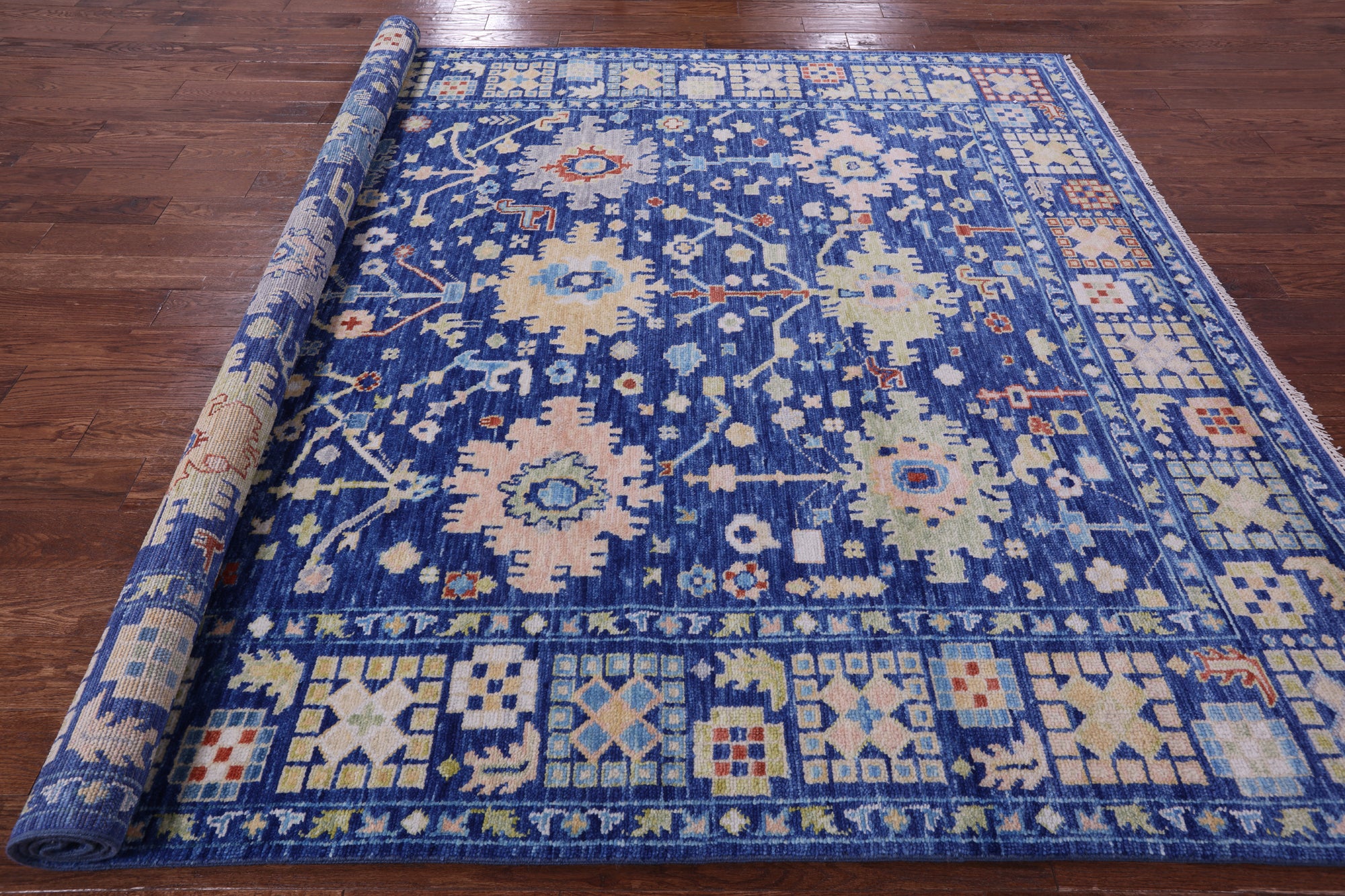 Blue Turkish Oushak Handmade Wool Rug - 8' 2" X 10' 1" - Golden Nile