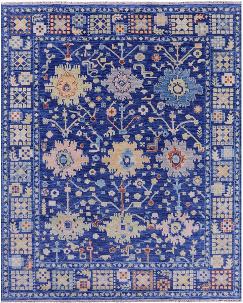 Blue Turkish Oushak Handmade Wool Rug - 8' 2" X 10' 1" - Golden Nile
