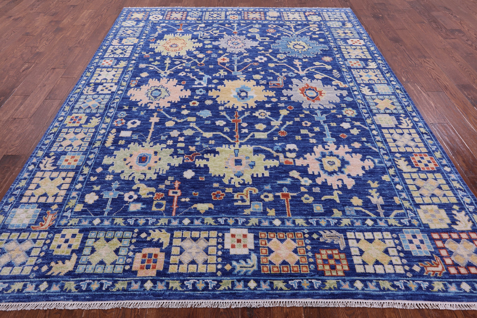 Blue Turkish Oushak Handmade Wool Rug - 8' 2" X 10' 1" - Golden Nile