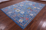 Blue Turkish Oushak Hand Knotted Wool Rug - 8' 11" X 12' 1" - Golden Nile