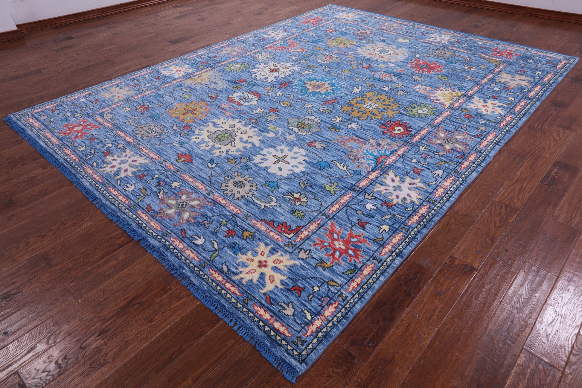Blue Turkish Oushak Hand Knotted Wool Rug - 8' 11" X 12' 1" - Golden Nile