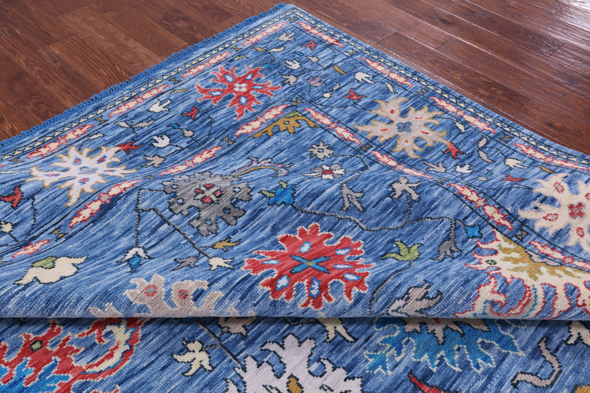 Blue Turkish Oushak Hand Knotted Wool Rug - 8' 11" X 12' 1" - Golden Nile