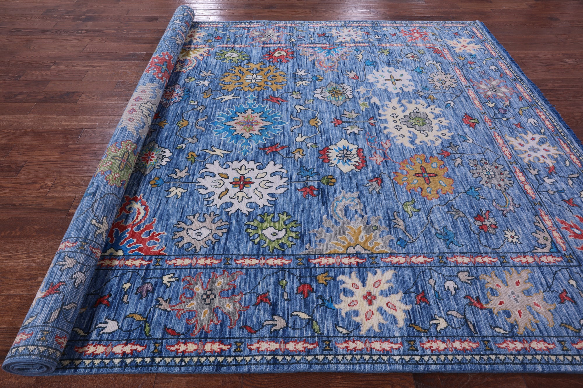Blue Turkish Oushak Hand Knotted Wool Rug - 8' 11" X 12' 1" - Golden Nile