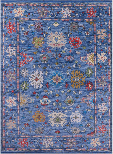 Blue Turkish Oushak Hand Knotted Wool Rug - 8' 11" X 12' 1" - Golden Nile