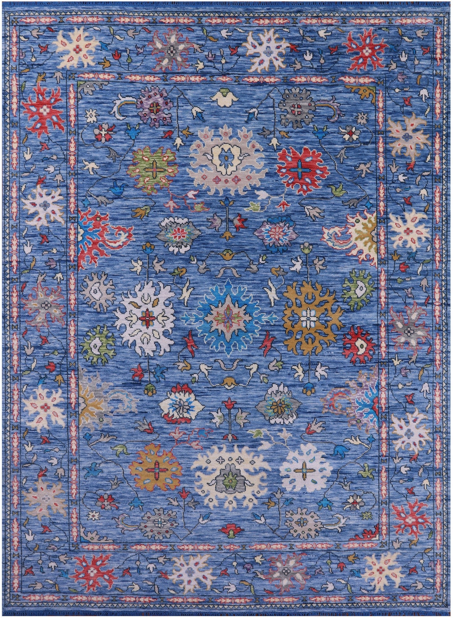 Blue Turkish Oushak Hand Knotted Wool Rug - 8' 11" X 12' 1" - Golden Nile