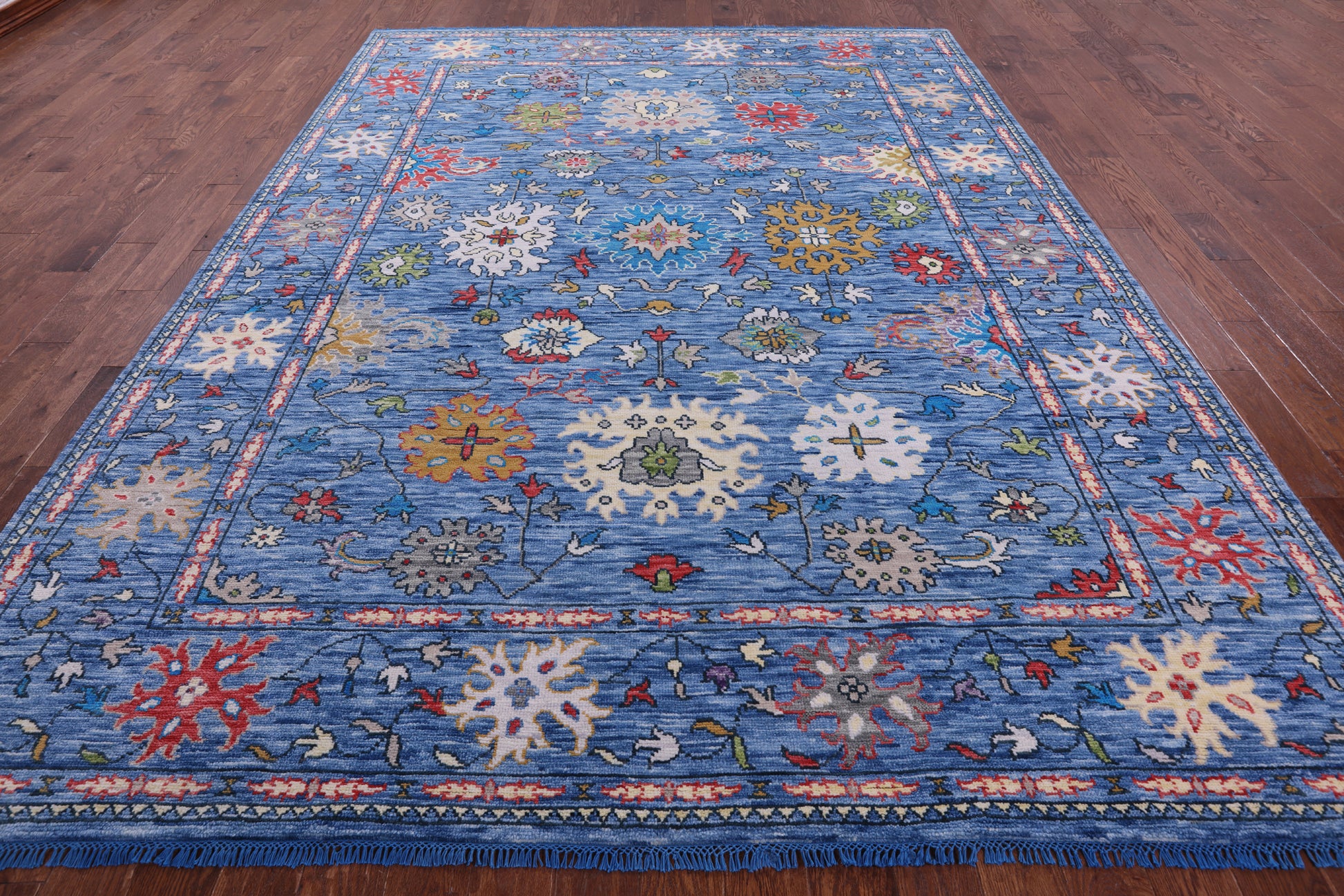 Blue Turkish Oushak Hand Knotted Wool Rug - 8' 11" X 12' 1" - Golden Nile