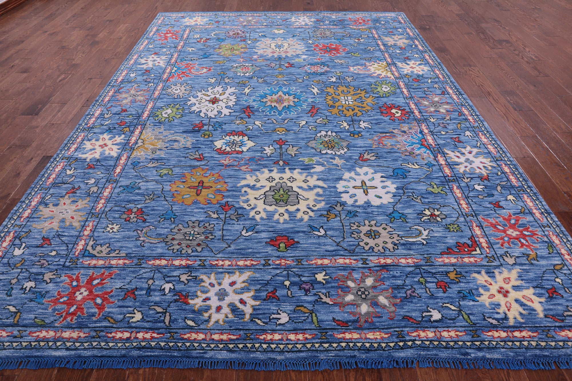 Blue Turkish Oushak Hand Knotted Wool Rug - 8' 11" X 12' 1" - Golden Nile