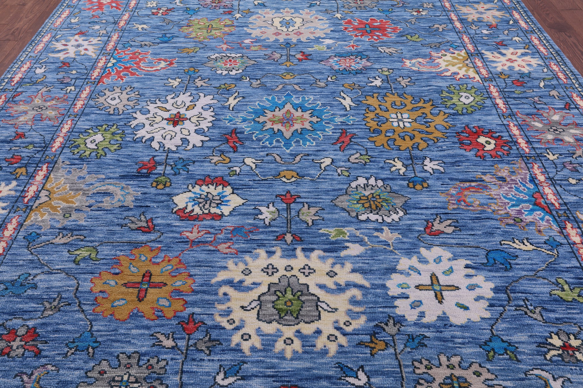 Blue Turkish Oushak Hand Knotted Wool Rug - 8' 11" X 12' 1" - Golden Nile