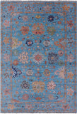 Blue Turkish Oushak Hand Knotted Wool Rug - 6' 4" X 9' 1" - Golden Nile